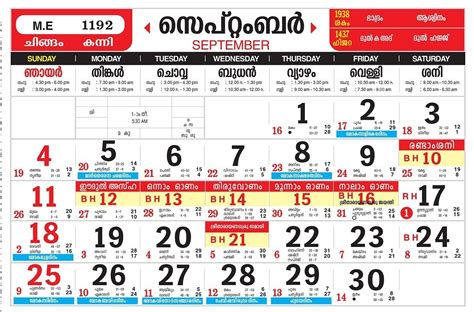 Download Kerala Calendar 2022 in PDF Free .
